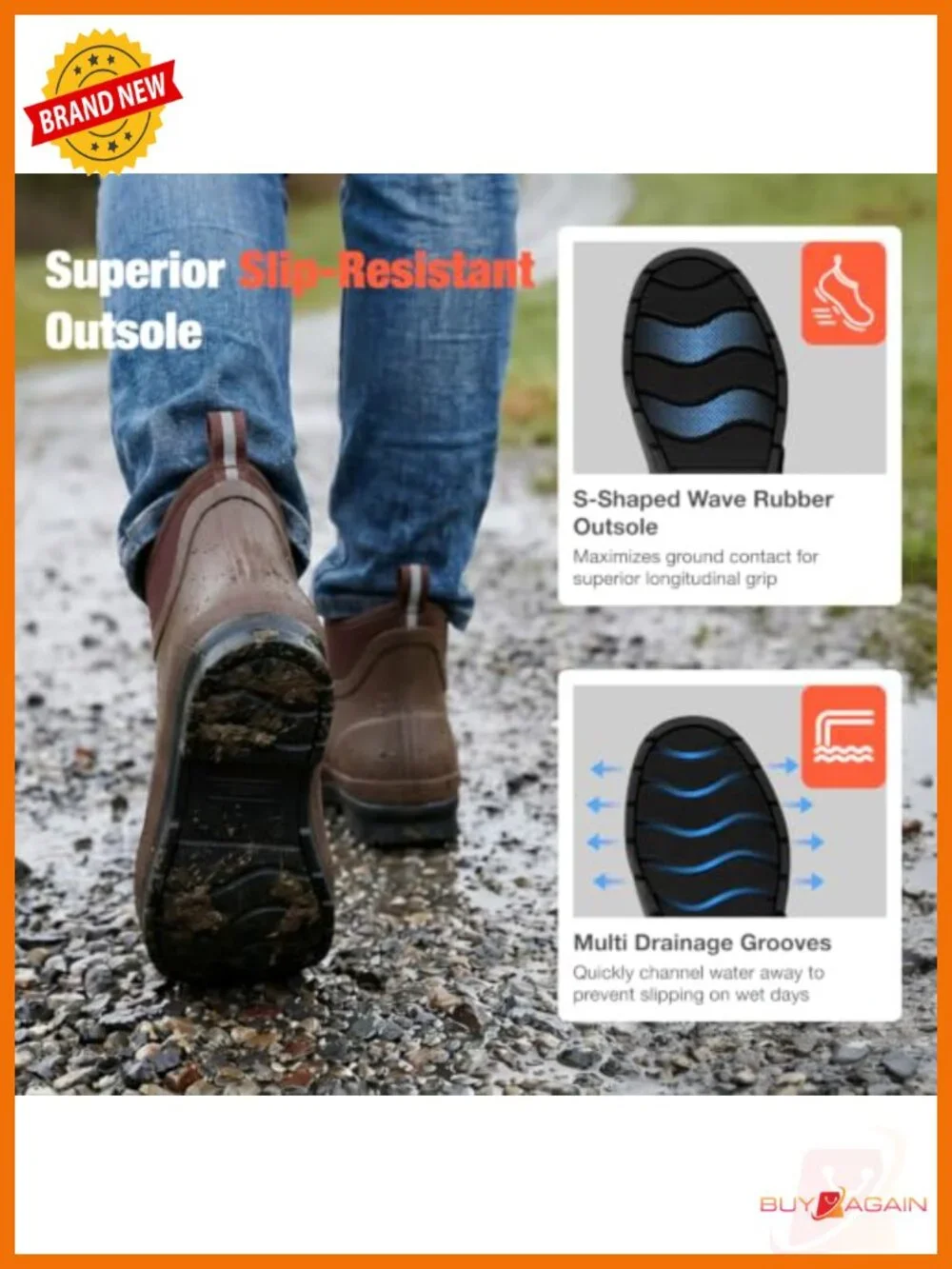 Waterproof Chelsea Rain Boots Ankle Non-Slip Rubber Garden Shoes